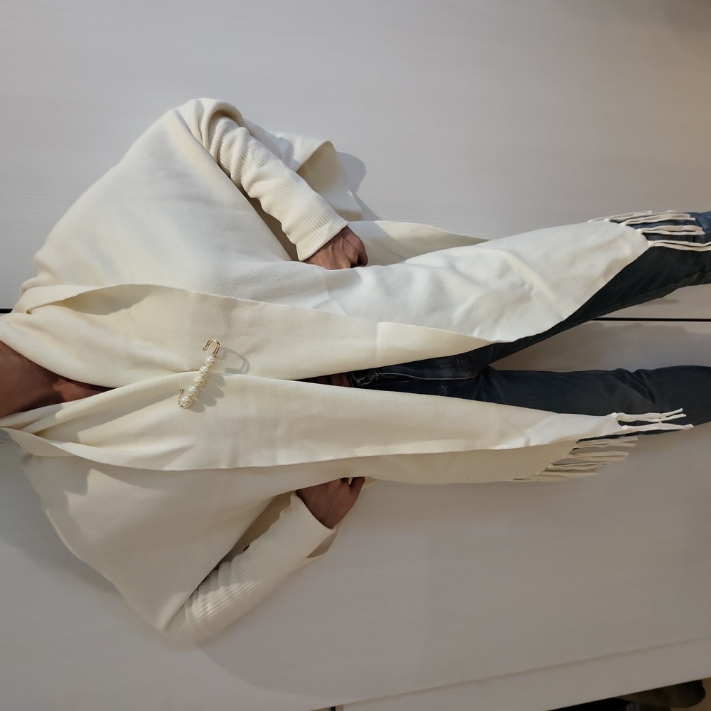 SANDRO  Cream Fringe Scarf Never Worn